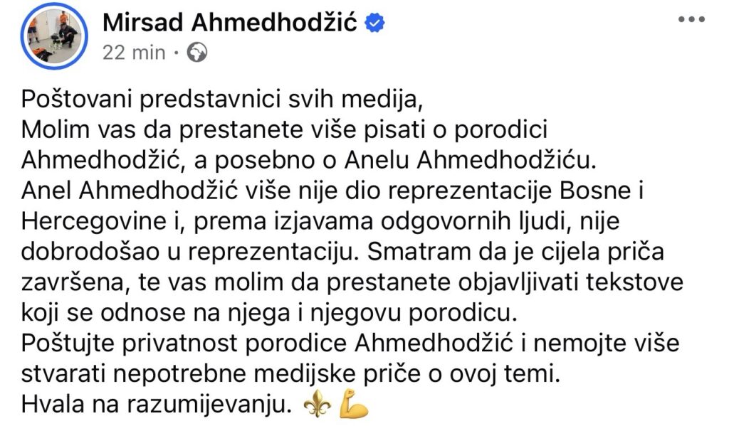 Otac Anela Ahmedhodžića: Prestanite više pisati o našoj porodici, cijela priča je završena